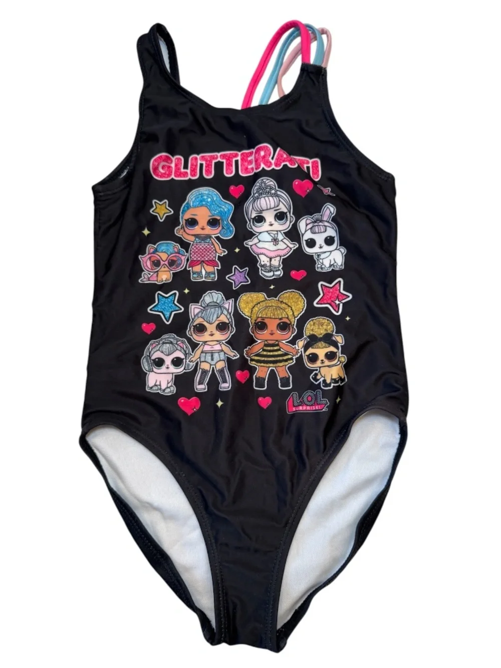 Girls LOL surprise one piece‎ swimsuit black pink & blue Size Small